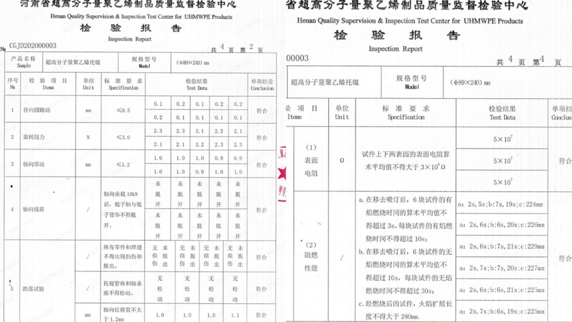 托輥系列產(chǎn)品檢驗報告